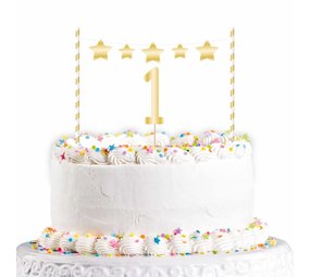 Taartdecoratie 1 jaar Goud | 19cm Taartdecoratie 1 jaar Goud | 19cm