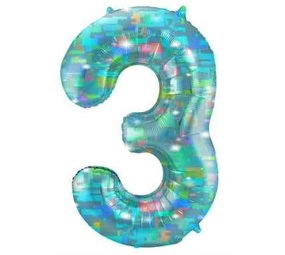 Folat Helium Balloon Number 3 Galactic Aqua | 101 cm Folat Helium Balloon Number 3 Galactic Aqua | 101 cm
