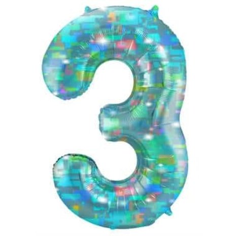 Folat Helium Ballon cijfer 3 Galactic Aqua | 101 cm
