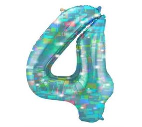 Folat Helium Balloon Number 4 Galactic Aqua | 101 cm Folat Helium Balloon Number 4 Galactic Aqua | 101 cm