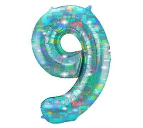 Folat Helium Balloon Number 9 Galactic Aqua | 101cm Folat Helium Balloon Number 9 Galactic Aqua | 101cm