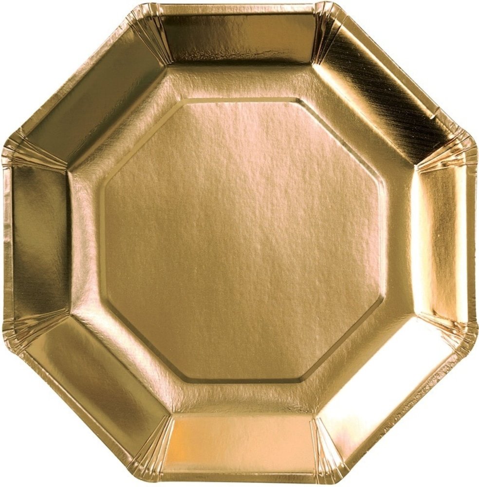 Plaques Octagonal Gold Metallic 23cm | 8 pièces