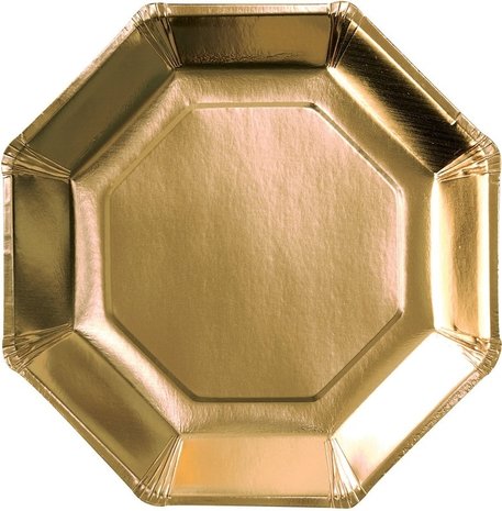 Plates octagonal gold metallic 23cm | 8 pieces Plates octagonal gold metallic 23cm | 8 pieces