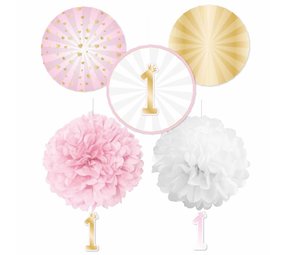 Amscan Kit de décoration 1er anniversaire rose | 5 pièces Amscan Kit de décoration 1er anniversaire rose | 5 pièces