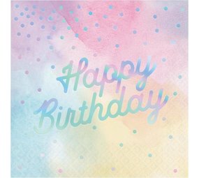Napkins Iridescent Happy Birthday 33x33cm | 16 pieces Napkins Iridescent Happy Birthday 33x33cm | 16 pieces