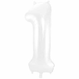 Feuille de ballon Numérique 1 Matte Blanc Métallique | 86cm Feuille de ballon Numérique 1 Matte Blanc Métallique | 86cm