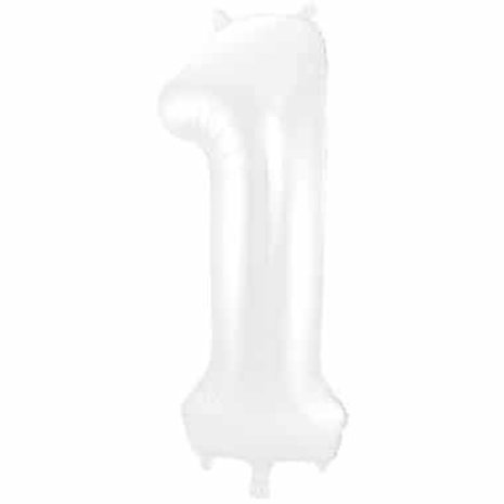 Folie Balloon Nummer 1 Matt White Metallic | 86 cm