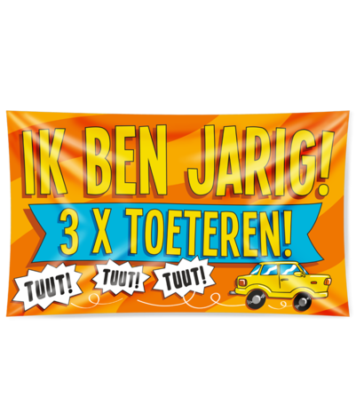 Paper Dreams Gevelvlag Ik ben jarig 3x toeteren XXL  | 150x90cm Paper Dreams Gevelvlag Ik ben jarig 3x toeteren XXL  | 150x90cm