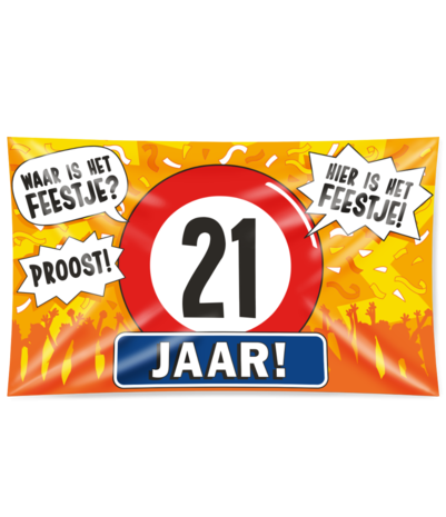 Gevelvlag 21 jaar verkeersbord XXL  | 150x90cm Gevelvlag 21 jaar verkeersbord XXL  | 150x90cm