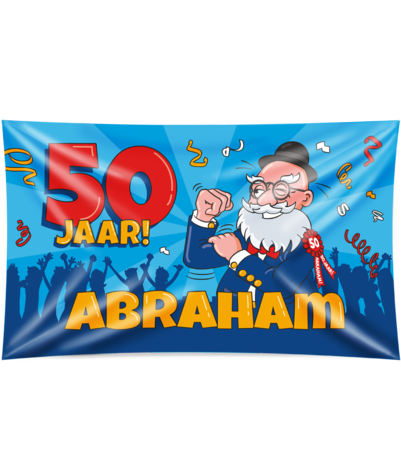 Gevelvlag 50 jaar Abraham cartoon XXL | 150x90cm Gevelvlag 50 jaar Abraham cartoon XXL | 150x90cm