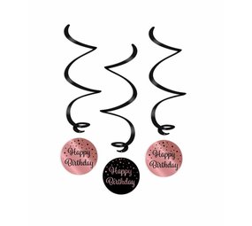 Swirls Happy Birthday rose goud/zwart | 3 stuks Swirls Happy Birthday rose goud/zwart | 3 stuks