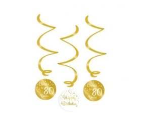 Swirls Cheers to 80 years wit/goud | per 3 stuks Swirls Cheers to 80 years wit/goud | per 3 stuks