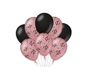 Ballonnen 21 jaar Rose Goud/Zwart | per 8 stuks