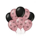 Ballonnen 16 jaar Rose Goud/Zwart | per 8 stuks Ballonnen 16 jaar Rose Goud/Zwart | per 8 stuks
