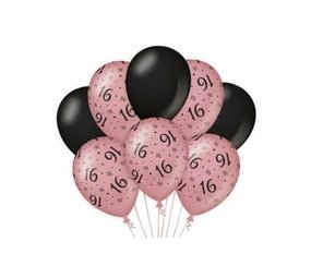 Ballonnen 16 jaar Rose Goud/Zwart | per 8 stuks Ballonnen 16 jaar Rose Goud/Zwart | per 8 stuks