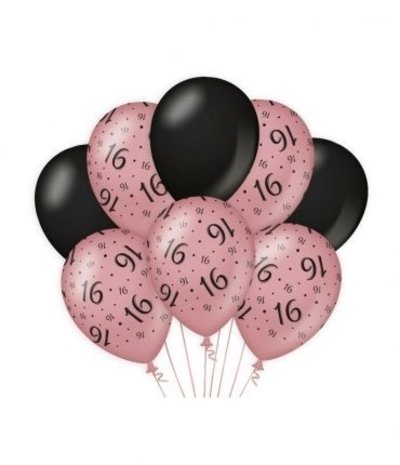 Balloons 16 years Rose Gold/Black | per 8 Balloons 16 years Rose Gold/Black | per 8