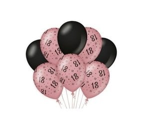 Ballons 18 ans Rose Or / Noir | par 8 pièces Ballons 18 ans Rose Or / Noir | par 8 pièces