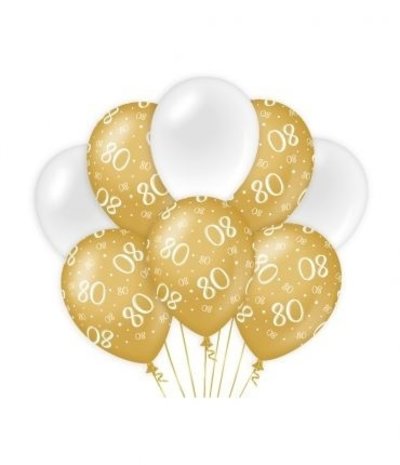 Balloons 80 years white/gold per 8 Balloons 80 years white/gold per 8