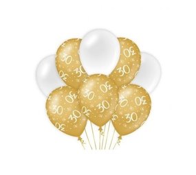 Ballons 30 Jahre Classy Weiß/Gold pro 8 Ballons 30 Jahre Classy Weiß/Gold pro 8