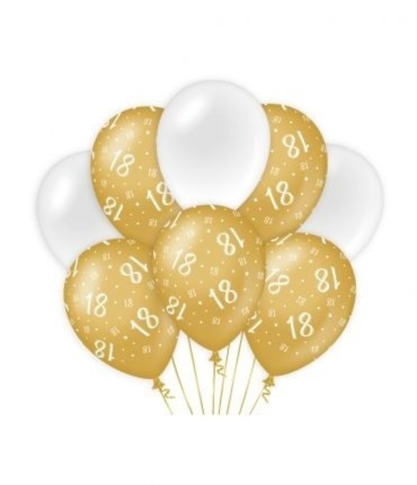 Ballons 18 ans Blanc / Or | par 8 pièces Ballons 18 ans Blanc / Or | par 8 pièces