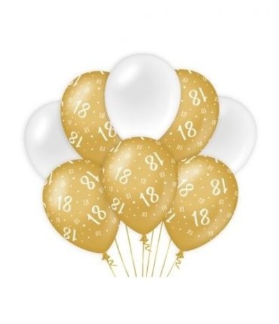 Ballons 18 ans Blanc / Or | par 8 pièces Ballons 18 ans Blanc / Or | par 8 pièces