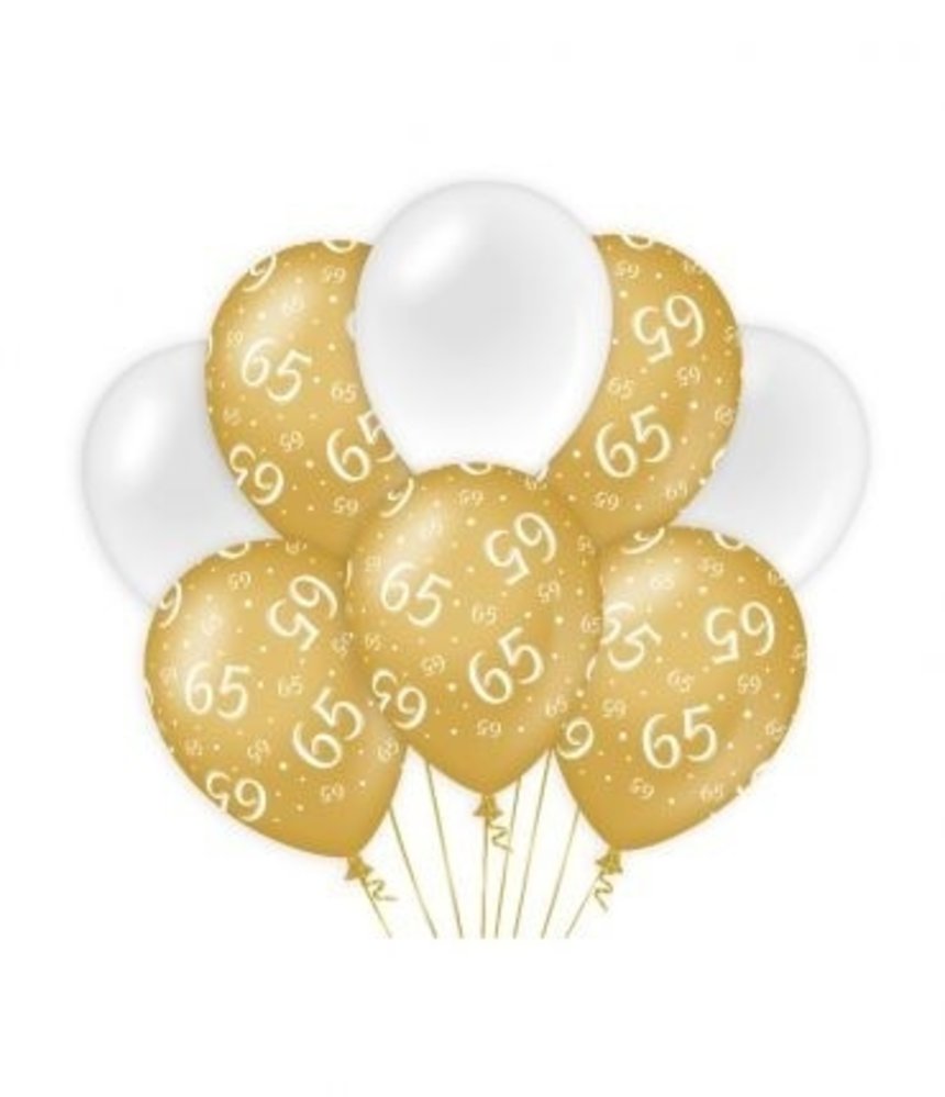Balloons 65 years white/gold per 8 Balloons 65 years white/gold per 8