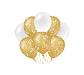 Ballonnen 65 jaar Wit/Goud | per 8 stuks