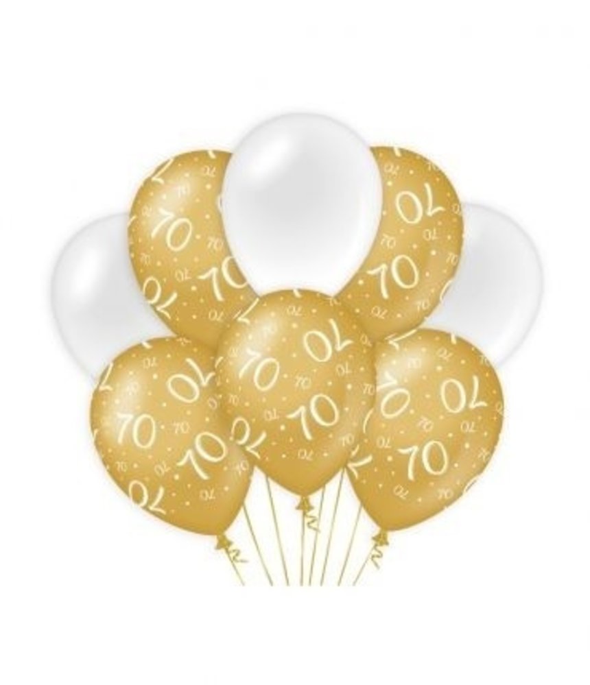 Ballonnen 70 jaar Wit/Goud | per 8 stuks Ballonnen 70 jaar Wit/Goud | per 8 stuks