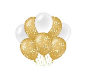 Ballonnen 70 jaar Wit/Goud | per 8 stuks Ballonnen 70 jaar Wit/Goud | per 8 stuks