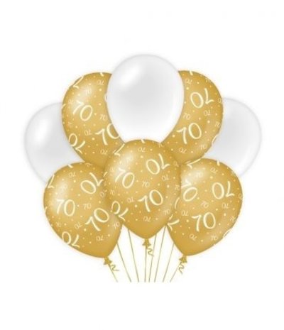 Ballonnen 70 jaar Wit/Goud | per 8 stuks Ballonnen 70 jaar Wit/Goud | per 8 stuks