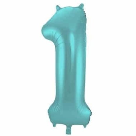 Folie ballon cijfer 1 Mat Aqua Metallic | 86cm
