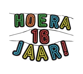 Letterslinger Hoera 16 jaar Neon | 5mtr Letterslinger Hoera 16 jaar Neon | 5mtr