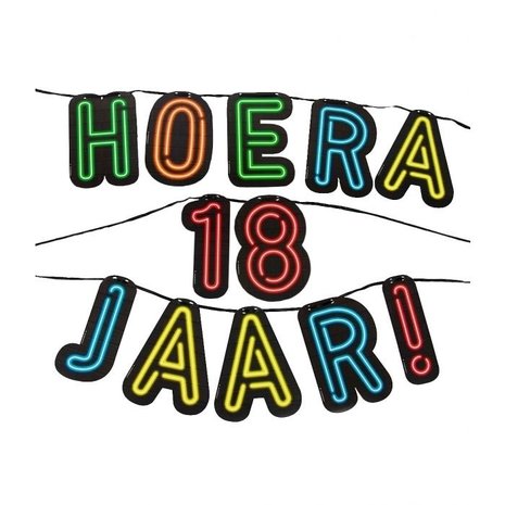 Letterslinger Hoera 18 jaar Neon | 5mtr