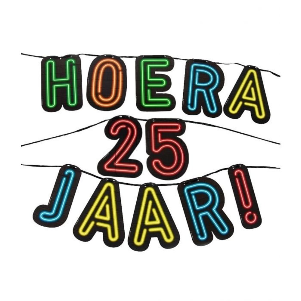 Letterslinger Hoera 25 jaar Neon | 5mtr Letterslinger Hoera 25 jaar Neon | 5mtr