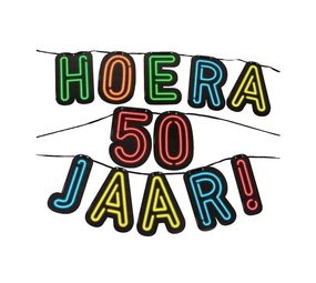 Letterslinger Hoera 50 jaar Neon | 5mtr Letterslinger Hoera 50 jaar Neon | 5mtr
