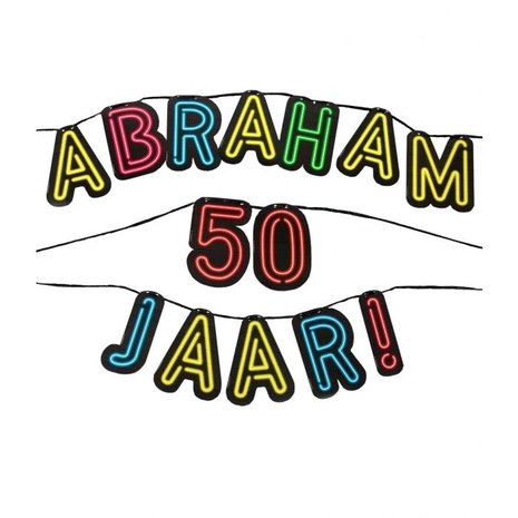 Letterslinger Abraham 50 jaar Neon | 5mtr Letterslinger Abraham 50 jaar Neon | 5mtr