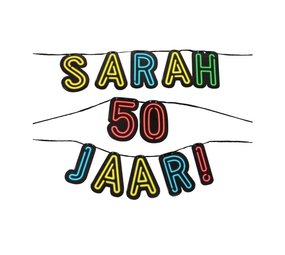 Letterslinger Sarah 50 jaar Neon | 5mtr Letterslinger Sarah 50 jaar Neon | 5mtr