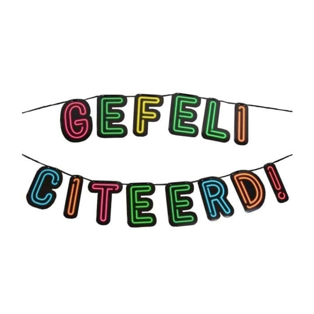 Letterslinger Gefeliciteerd Neon | 5mtr Letterslinger Gefeliciteerd Neon | 5mtr
