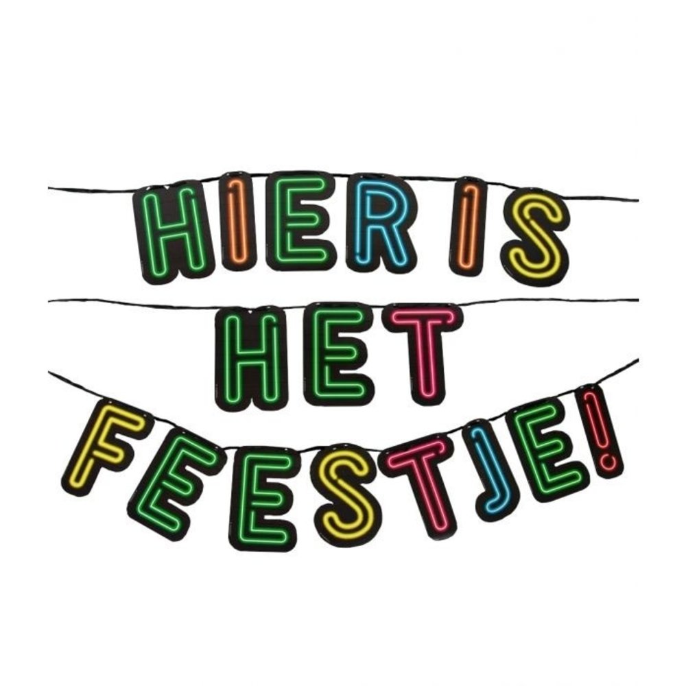 Letterslinger Hier is het Feestje Neon | 5mtr Letterslinger Hier is het Feestje Neon | 5mtr