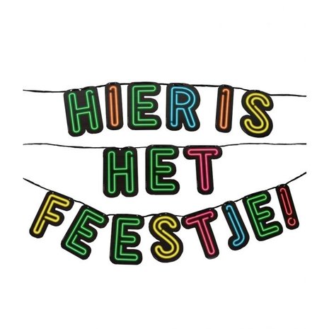 Letterslinger Hier is het Feestje Neon | 5mtr Letterslinger Hier is het Feestje Neon | 5mtr