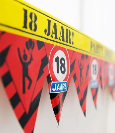 Sales ribbon 18 years of traffic sign Partyzone | 12 meters Sales ribbon 18 years of traffic sign Partyzone | 12 meters