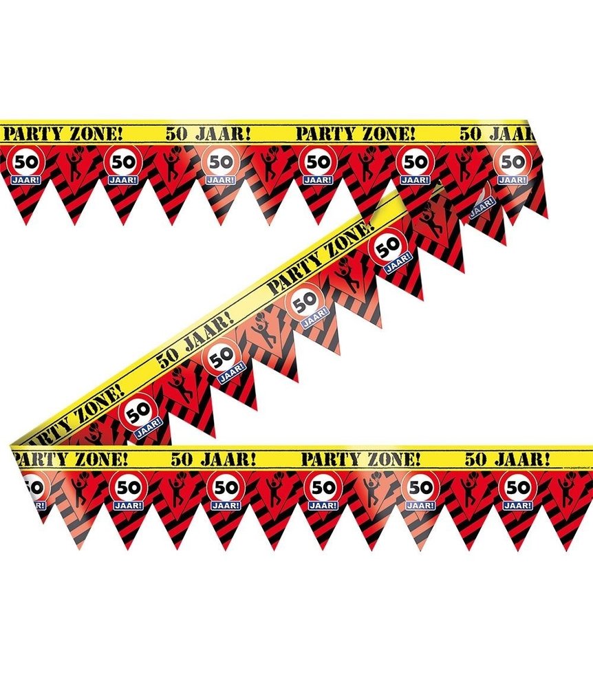 Sales ribbon 50 years of traffic sign Partyzone | 12 meters Sales ribbon 50 years of traffic sign Partyzone | 12 meters