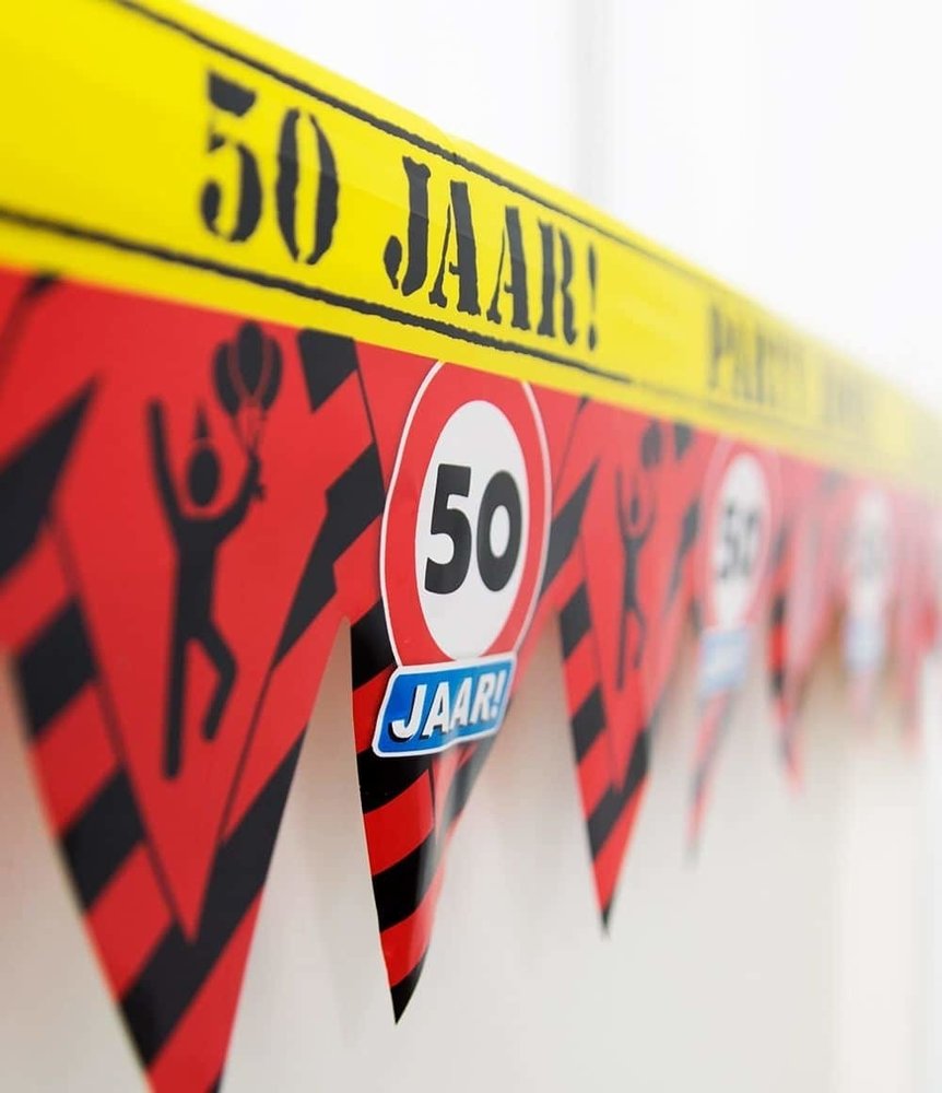 Sales ribbon 50 years of traffic sign Partyzone | 12 meters Sales ribbon 50 years of traffic sign Partyzone | 12 meters