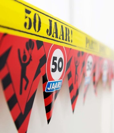 Sales ribbon 50 years of traffic sign Partyzone | 12 meters Sales ribbon 50 years of traffic sign Partyzone | 12 meters