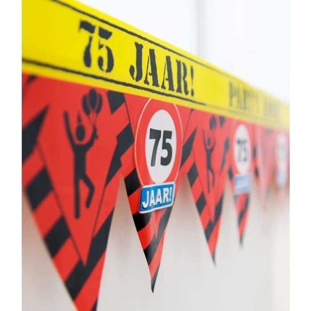 Sales ribbon 75 years of traffic sign Partyzone | 12 meters Sales ribbon 75 years of traffic sign Partyzone | 12 meters