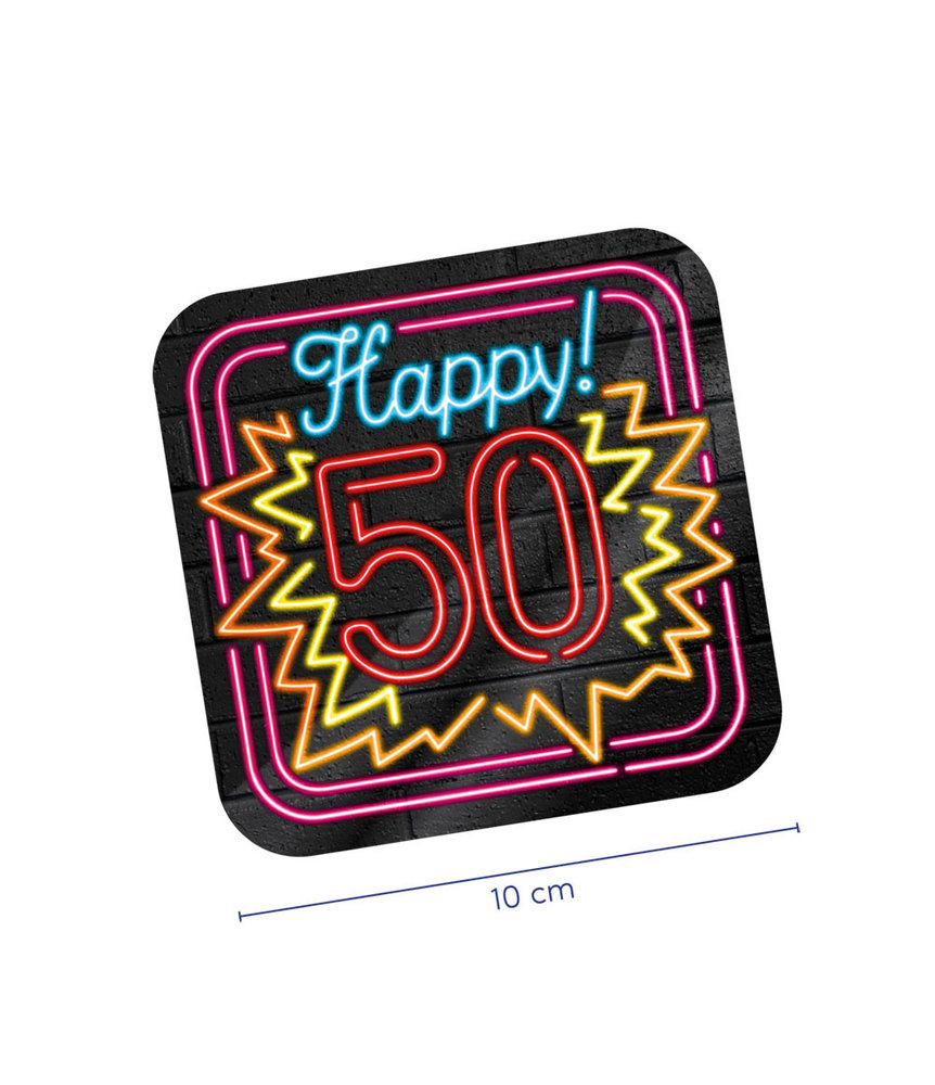 Untersetzer glücklich 50 Neon | 6 Stück Untersetzer glücklich 50 Neon | 6 Stück
