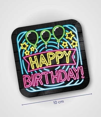 Globos Nordic Onderzetters Happy Birthday Neon | 6 stuks