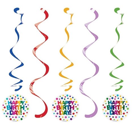 Creative Converting Rainbow Foil Swirl Hang Decoration 83cm | 5 pieces