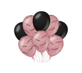 Paper Dreams Ballonnen Congrats Rose goud/Zwart 30cm | 8 stuks