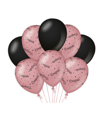 Paper Dreams Ballonnen Congrats Rose goud/Zwart 30cm | 8 stuks Paper Dreams Ballonnen Congrats Rose goud/Zwart 30cm | 8 stuks